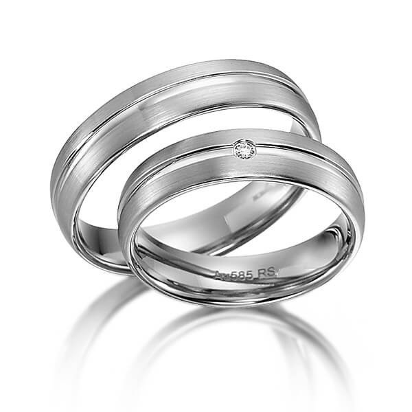 Set Klassieke trouwringen in witgoud 14 kt. met in totaal 0,02 ct. Briljant tw/si van acredo - S-1119-1