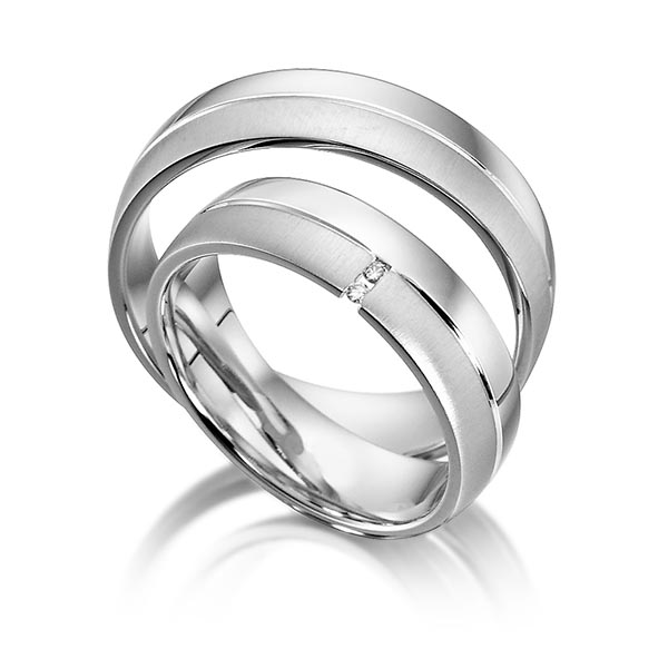 Set Klassieke trouwringen in witgoud 14 kt. met in totaal 0,02 ct. Briljant tw/si van acredo - S-1127-1