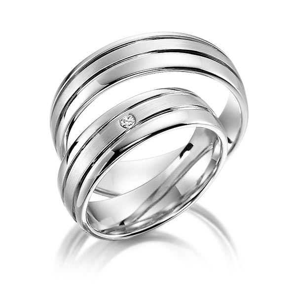 Set Klassieke trouwringen in witgoud 14 kt. met in totaal 0,02 ct. Briljant tw/si van acredo - S-1142-1