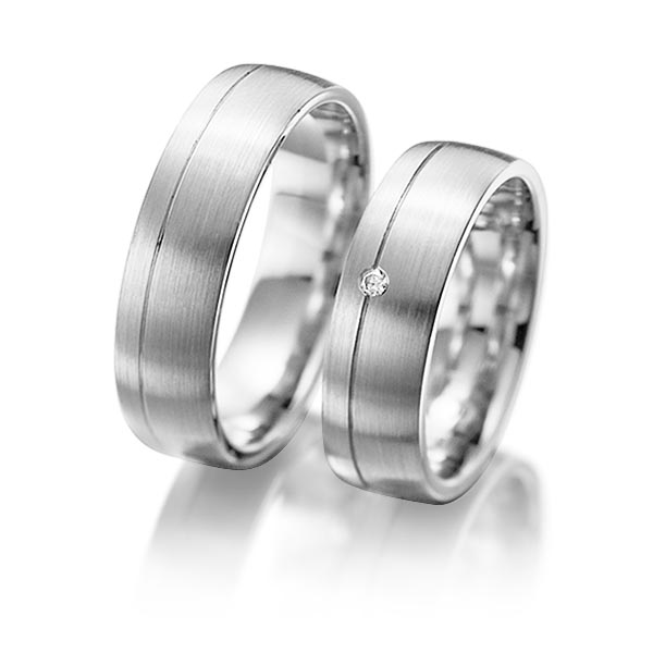 Set Klassieke trouwringen in witgoud 14 kt. met in totaal 0,02 ct. Briljant tw/si van Merii - M-1148-1