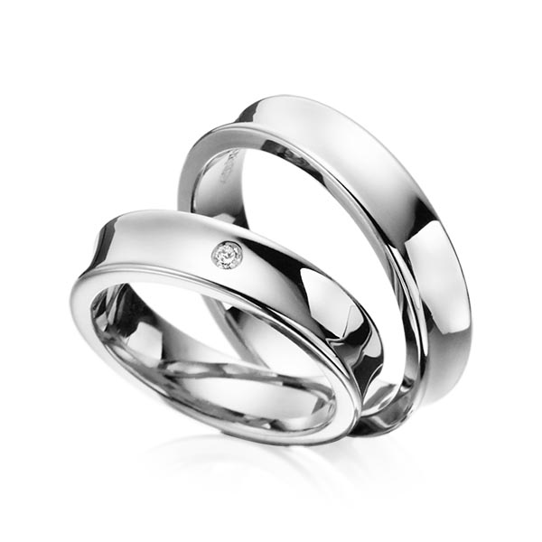 Set klassieke trouwringen in witgoud 14 kt. met in totaal 0,02 ct. Briljant tw/si van Steinberg - Q-1031-2