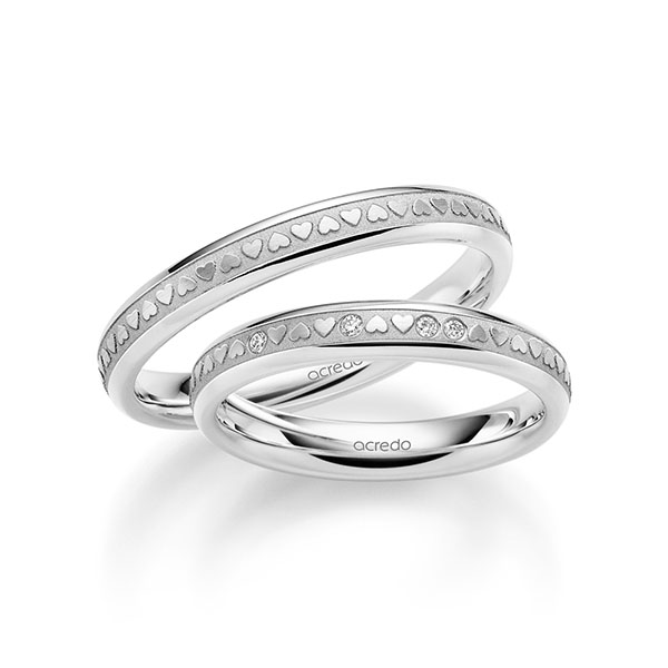 Set Klassieke trouwringen in witgoud 14 kt. met in totaal 0,032 ct. Briljant tw/si van acredo