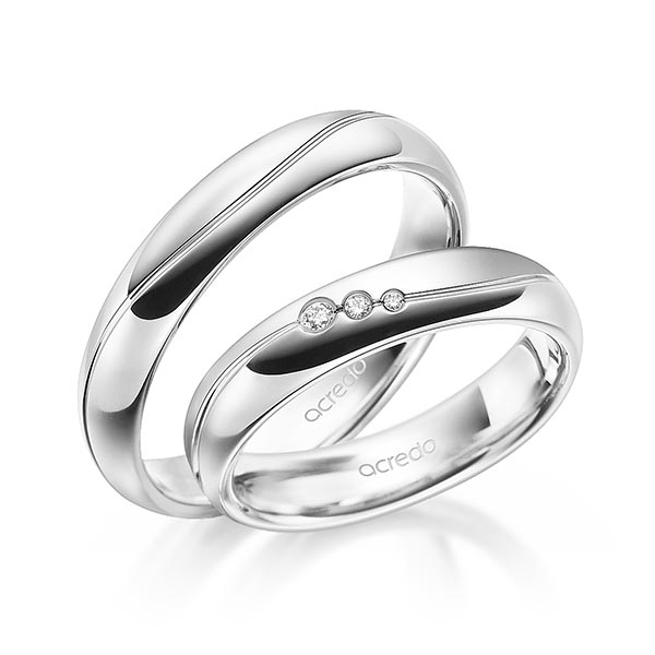 Set Klassieke trouwringen in witgoud 14 kt. met in totaal 0,035 ct. Briljant tw/si van acredo