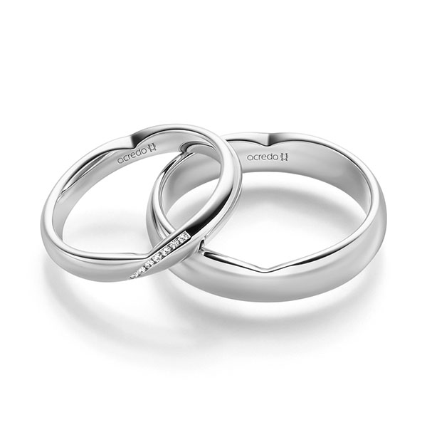 Set Klassieke trouwringen in witgoud 14 kt. met in totaal 0,035 ct. Briljant tw/si van acredo - A-2252-4