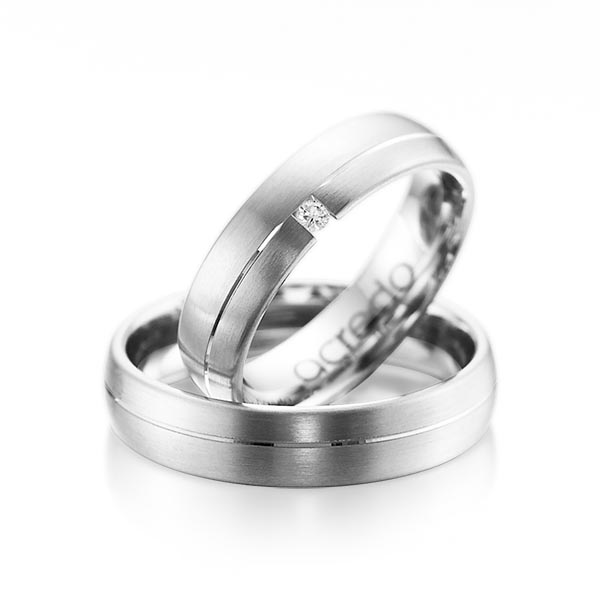 Set Klassieke trouwringen in witgoud 14 kt. met in totaal 0,03 ct. Briljant tw/si van acredo - A-1070-7