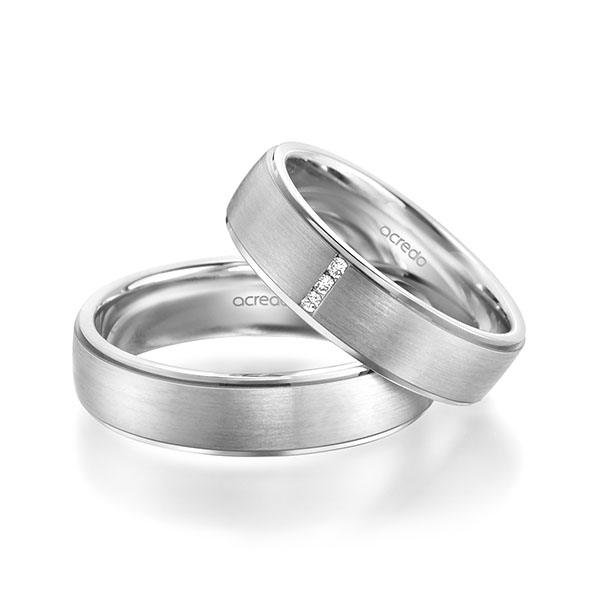 Set Klassieke trouwringen in witgoud 14 kt. met in totaal 0,03 ct. Briljant tw/si van acredo