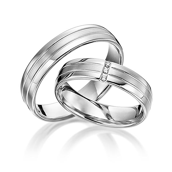 Set Klassieke trouwringen in witgoud 14 kt. met in totaal 0,03 ct. Briljant tw/si van acredo - S-1106-7