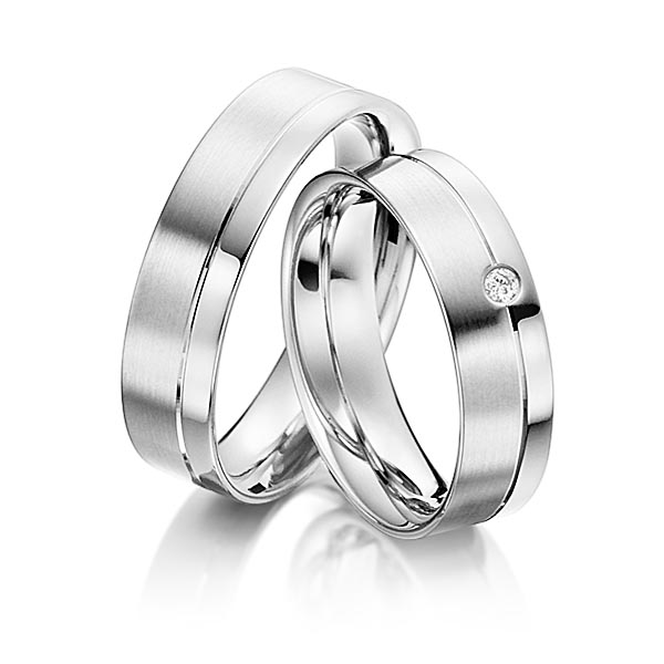 Set Klassieke trouwringen in witgoud 14 kt. met in totaal 0,03 ct. Briljant tw/si van acredo - S-1110-5