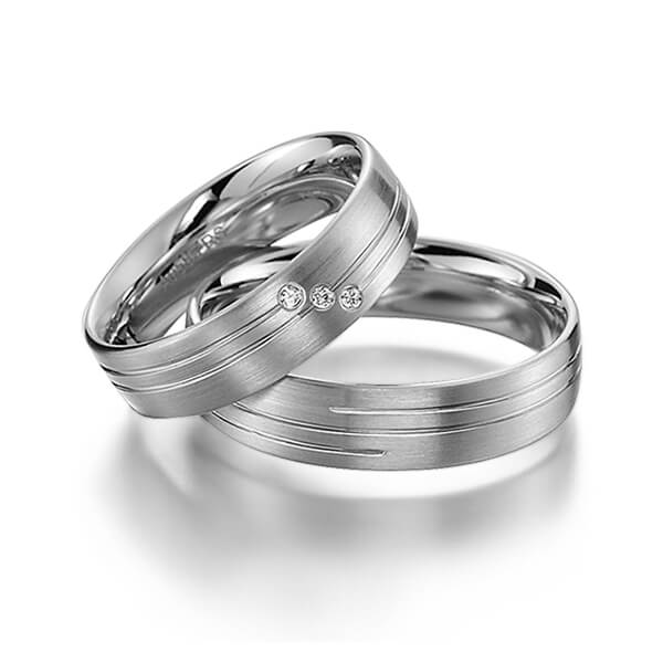 Set Klassieke trouwringen in witgoud 14 kt. met in totaal 0,03 ct. Briljant tw/si van acredo - S-1144-1