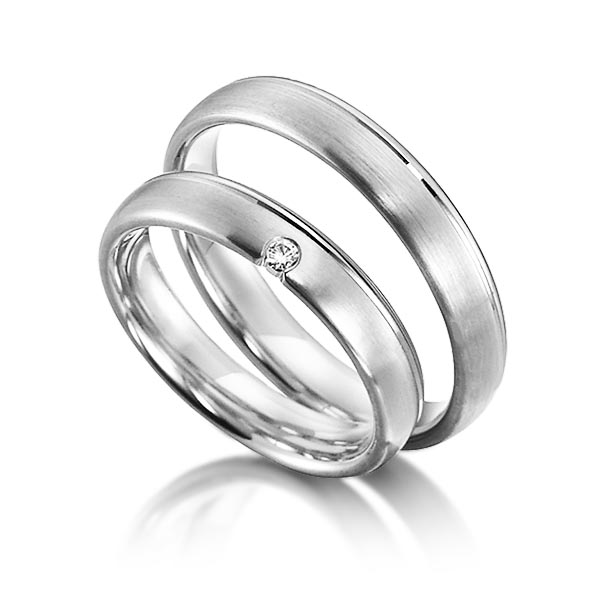 Set Klassieke trouwringen in witgoud 14 kt. met in totaal 0,03 ct. Briljant tw/si van acredo - S-1151-4