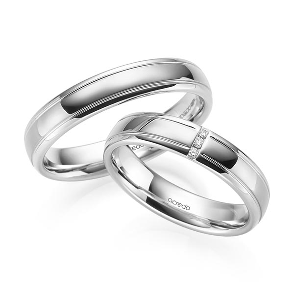 Set Klassieke trouwringen in witgoud 14 kt. met in totaal 0,03 ct. Briljant tw/si van acredo