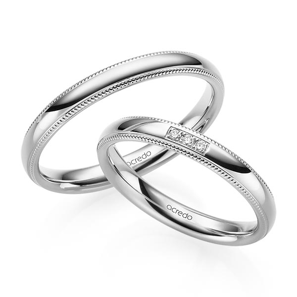 Set Klassieke trouwringen in witgoud 14 kt. met in totaal 0,03 ct. Briljant tw/si van acredo