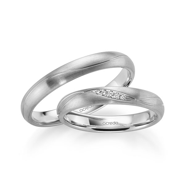 Set Klassieke trouwringen in witgoud 14 kt. met in totaal 0,03 ct. Briljant tw/si van acredo