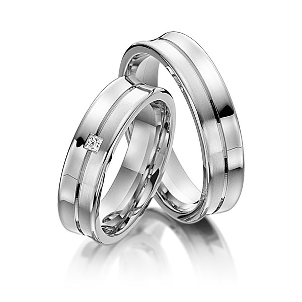 Set Klassieke trouwringen in witgoud 14 kt. met in totaal 0,03 ct. Princess-Diamant tw,vs van acredo - S-1107-7