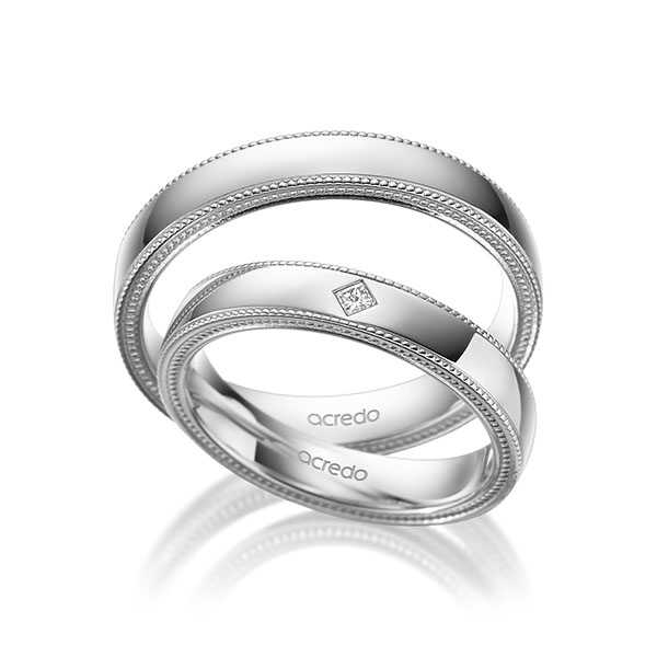 Set Klassieke trouwringen in witgoud 14 kt. met in totaal 0,03 ct. Princess-Diamant tw/si van acredo - A-1748-1 Set Klassieke trouwringen in witgoud 14 kt. met in totaal 0,03 ct. Princess-Diamant tw/si van acredo - A-1748-1
