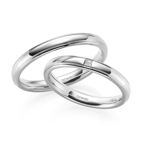 Set Klassieke trouwringen in witgoud 14 kt. met in totaal 0,03 ct. Princess-Diamant tw/si van acredo