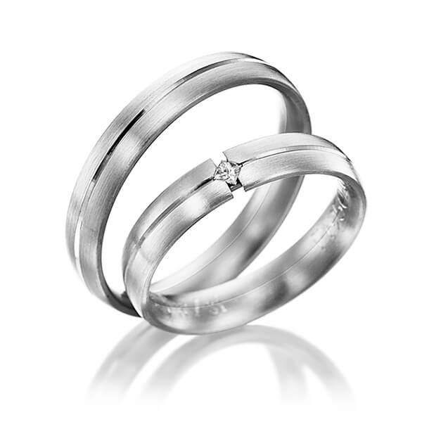 Set Klassieke trouwringen in witgoud 14 kt. met in totaal 0,03 ct. Princess-Diamant tw/si van Eternal Touch