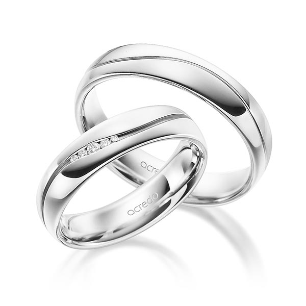 Set Klassieke trouwringen in witgoud 14 kt. met in totaal 0,041 ct. Briljant tw/si van acredo