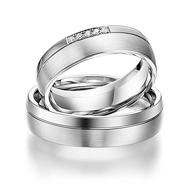 Set Klassieke trouwringen in witgoud 14 kt. met in totaal 0,04 ct. Briljant tw/si van acredo - S-1109-7