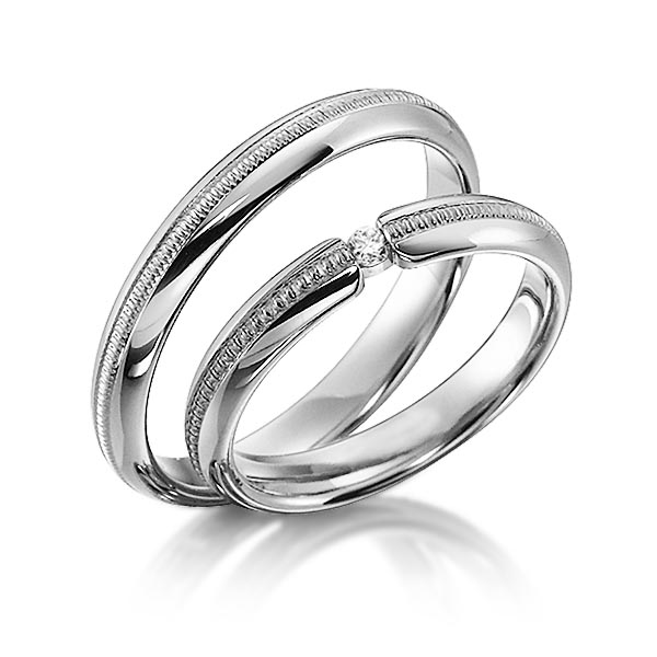 Set Klassieke trouwringen in witgoud 14 kt. met in totaal 0,04 ct. Briljant tw/si van acredo - S-1135-4