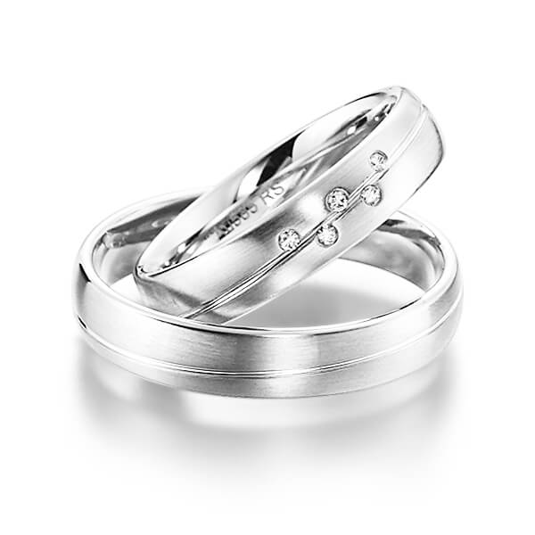 Set Klassieke trouwringen in witgoud 14 kt. met in totaal 0,04 ct. Briljant tw/si van acredo - S-1143-4