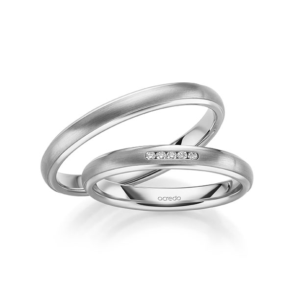 Set Klassieke trouwringen in witgoud 14 kt. met in totaal 0,04 ct. Briljant tw/si van acredo