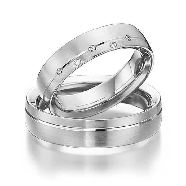 Set Klassieke trouwringen in witgoud 14 kt. met in totaal 0,04 ct. Briljant tw/si van Eternal Touch
