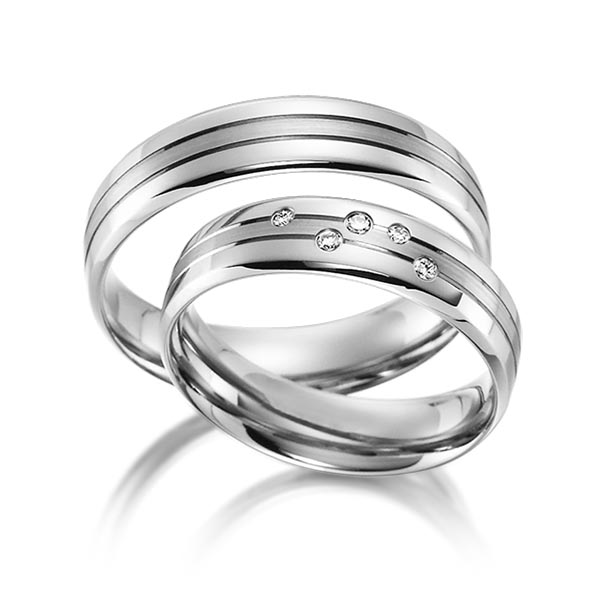 Set Klassieke trouwringen in witgoud 14 kt. met in totaal 0,051 ct. Briljant tw/si van acredo - S-1160-4