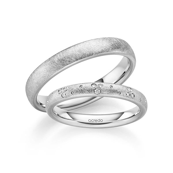 Set klassieke trouwringen in witgoud 14 kt. met in totaal 0,054 ct. Briljant tw/si van acredo - S-1358-1