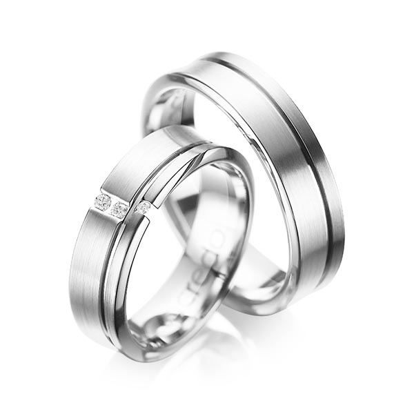 Set Klassieke trouwringen in witgoud 14 kt. met in totaal 0,05 ct. Briljant tw/si van acredo - A-1088-7