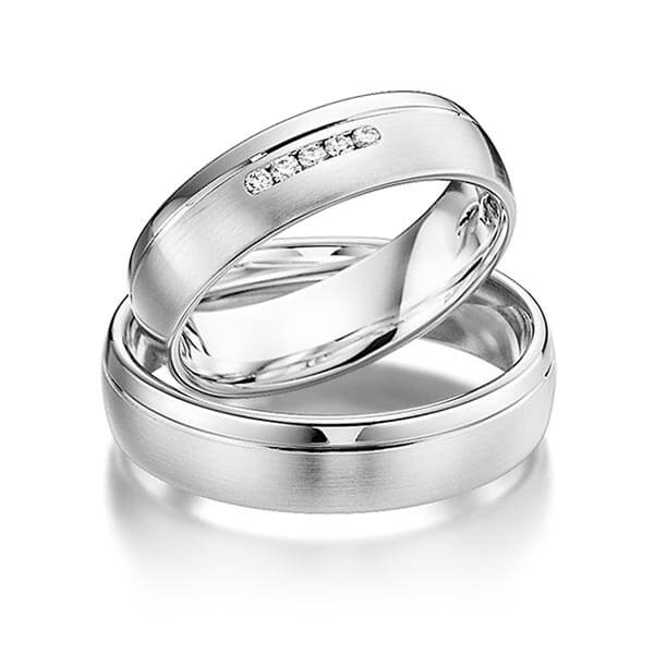 Set Klassieke trouwringen in witgoud 14 kt. met in totaal 0,05 ct. Briljant tw/si van acredo - S-1101-4