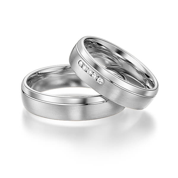 Set Klassieke trouwringen in witgoud 14 kt. met in totaal 0,05 ct. Briljant tw/si van acredo - S-1111-4