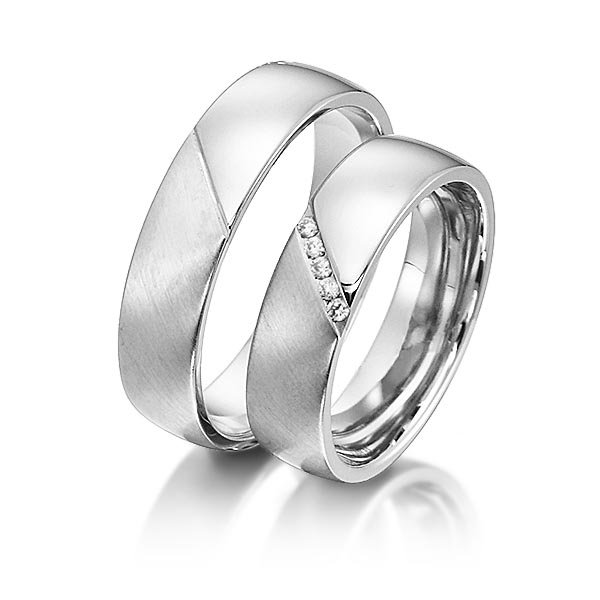 Set Klassieke trouwringen in witgoud 14 kt. met in totaal 0,05 ct. Briljant tw/si van acredo - S-1148-8
