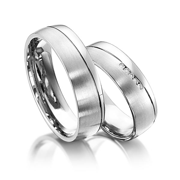 Set Klassieke trouwringen in witgoud 14 kt. met in totaal 0,05 ct. Briljant tw/si van acredo - S-1153-4