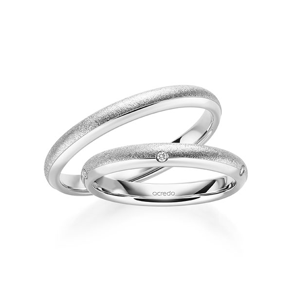 Set Klassieke trouwringen in witgoud 14 kt. met in totaal 0,05 ct. Briljant tw/si van acredo