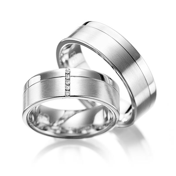 Set Klassieke trouwringen in witgoud 14 kt. met in totaal 0,05 ct. Briljant tw/si van Merii