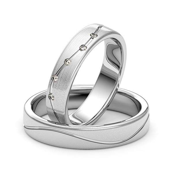Set Klassieke trouwringen in witgoud 14 kt. met in totaal 0,05 ct. Briljant tw/si van Merii