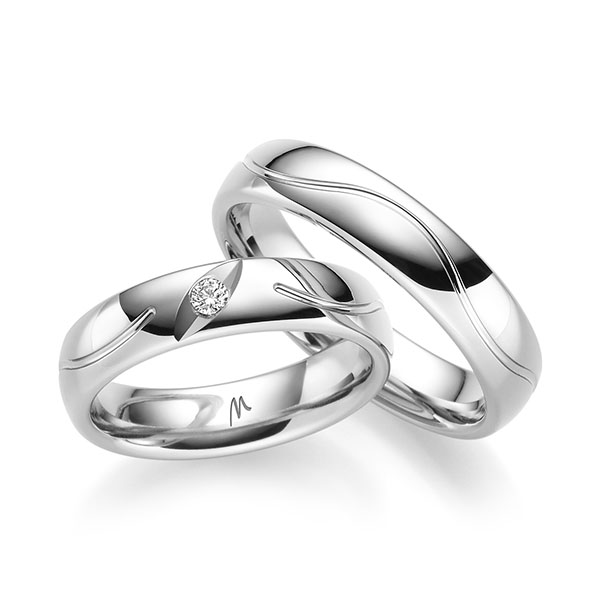Set Klassieke trouwringen in witgoud 14 kt. met in totaal 0,05 ct. Briljant tw/si van Merii