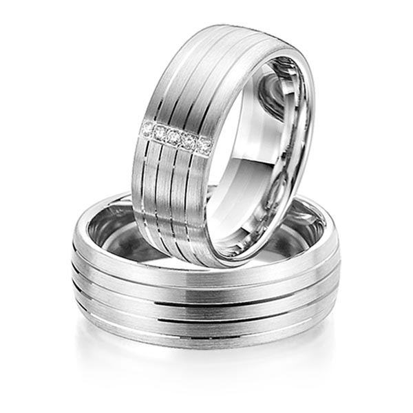 Set Klassieke trouwringen in witgoud 14 kt. met in totaal 0,05 ct. Briljant tw/si van Steinberg