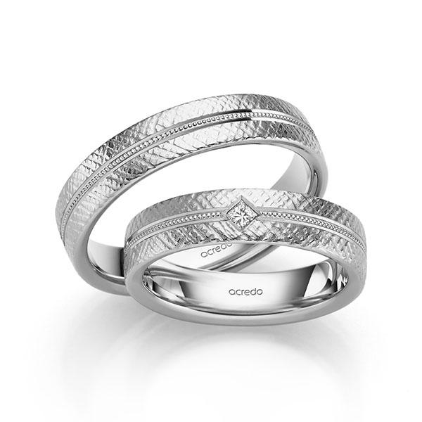 Set Klassieke trouwringen in witgoud 14 kt. met in totaal 0,05 ct. Princess-Diamant tw,vs van acredo