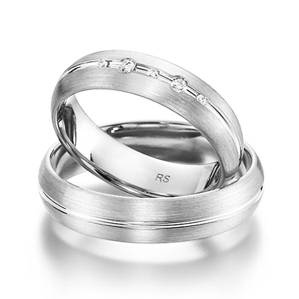 Set Klassieke trouwringen in witgoud 14 kt. met in totaal 0,064 ct. Briljant tw/si van acredo - S-1163-3