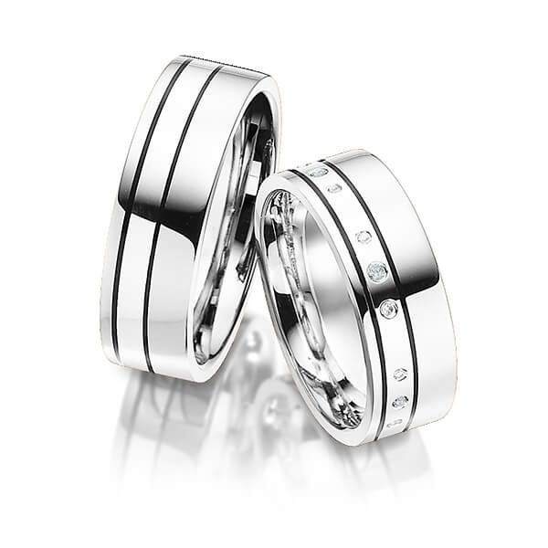 Set Klassieke trouwringen in witgoud 14 kt. met in totaal 0,06 ct. Briljant tw,vs iceblue van Merii
