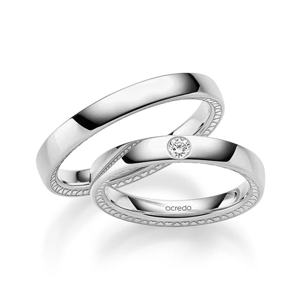 Set Klassieke trouwringen in witgoud 14 kt. met in totaal 0,06 ct. Briljant tw/si van acredo