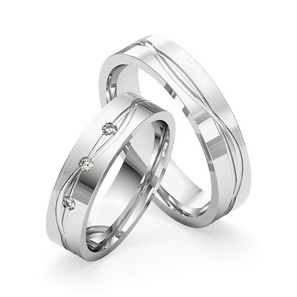 Set Klassieke trouwringen in witgoud 14 kt. met in totaal 0,06 ct. Briljant tw/si van Merii - M-1276-2