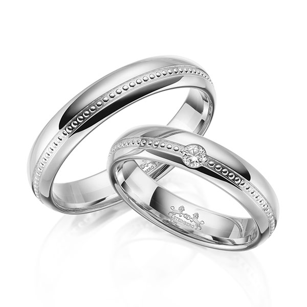 Set Klassieke trouwringen in witgoud 14 kt. met in totaal 0,06 ct. Briljant tw/si van Steinberg