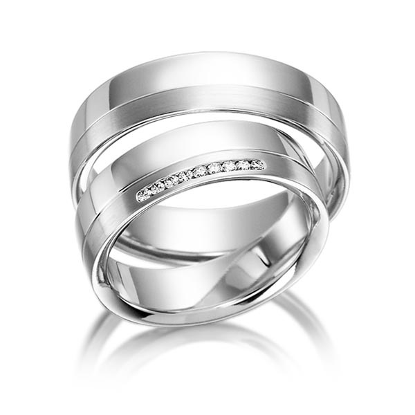 Set Klassieke trouwringen in witgoud 14 kt. met in totaal 0,072 ct. Briljant tw/si van acredo - S-1126-1