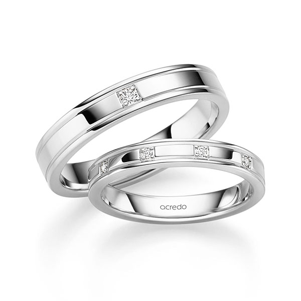 Set Klassieke trouwringen in witgoud 14 kt. met in totaal 0,075 ct. Briljant tw/si van acredo - S-1335-6