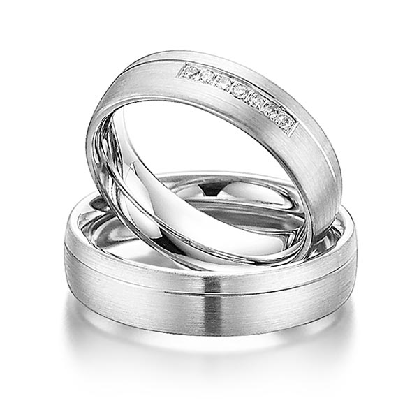 Set Klassieke trouwringen in witgoud 14 kt. met in totaal 0,07 ct. Briljant tw/si van Steinberg - Q-1074-2