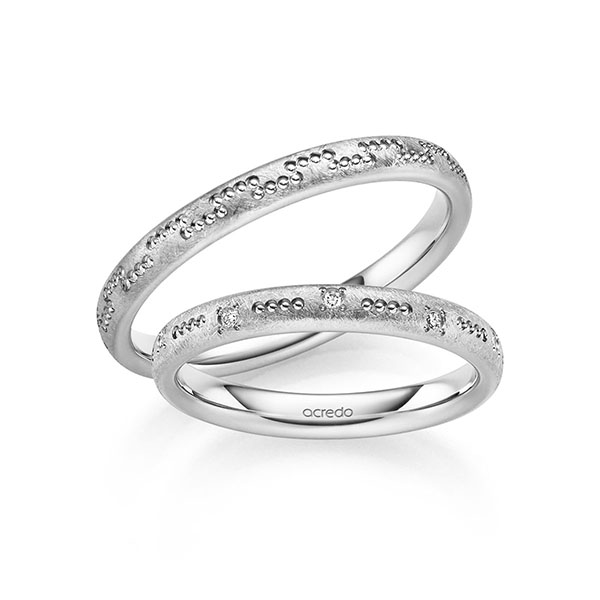 Set Klassieke trouwringen in witgoud 14 kt. met in totaal 0,08 ct. Briljant tw/si van acredo - S-1357-1