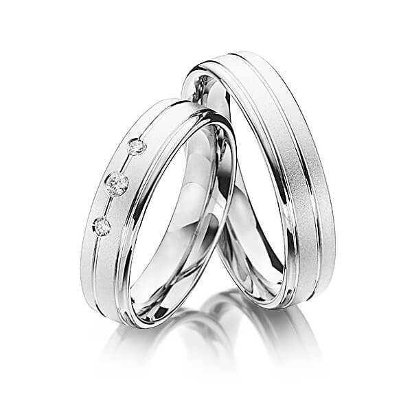 Set Klassieke trouwringen in witgoud 14 kt. met in totaal 0,08 ct. Briljant tw/si van Steinberg